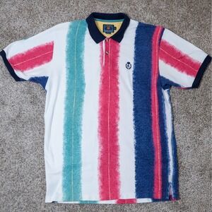 Vintage Chaps Ralph Lauren Polo Shirt XL Paintbrush Stripe Crest‎ Logo 90s